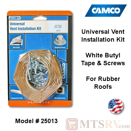 Camco RV Model 25013 Universal Vent Installation Kit with White Butyl Tape & Screws - For use on Rubber Roofs