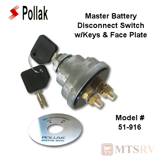 Pollak KEYED Master Battery Disconnect Switch with Face Plate