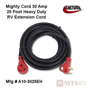 Valterra 25 ft. 30A Mighty Cord Heavy Duty RV Extension Cord - Black Cord/Red Handles - A10-3025EH